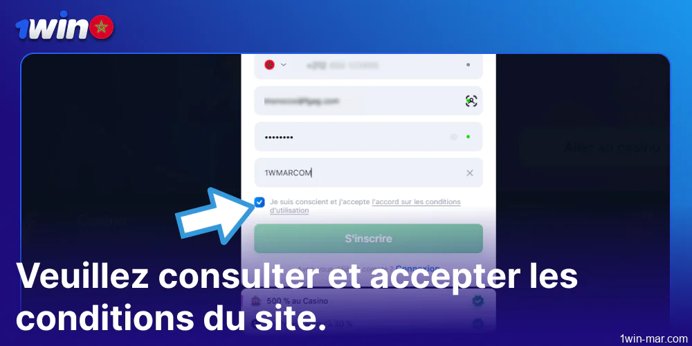 Examiner et accepter les conditions du site 1win