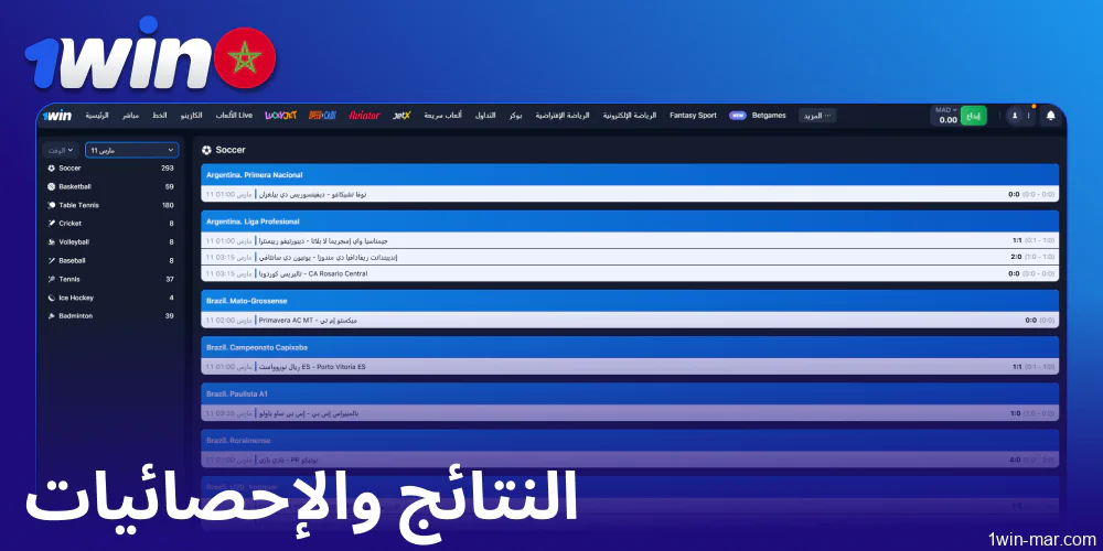 النتائج والإحصائيات متاحة على موقع 1win المغرب