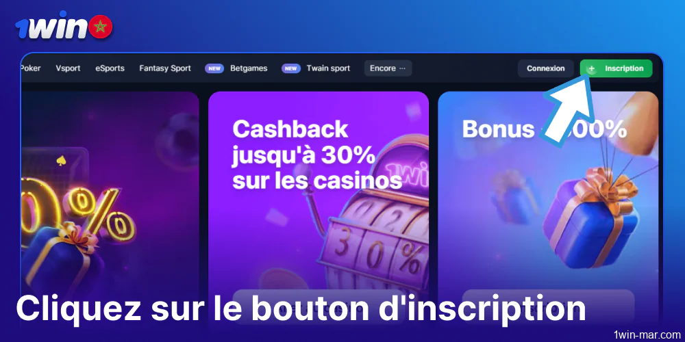 Tapez sur le bouton d'inscription sur 1win