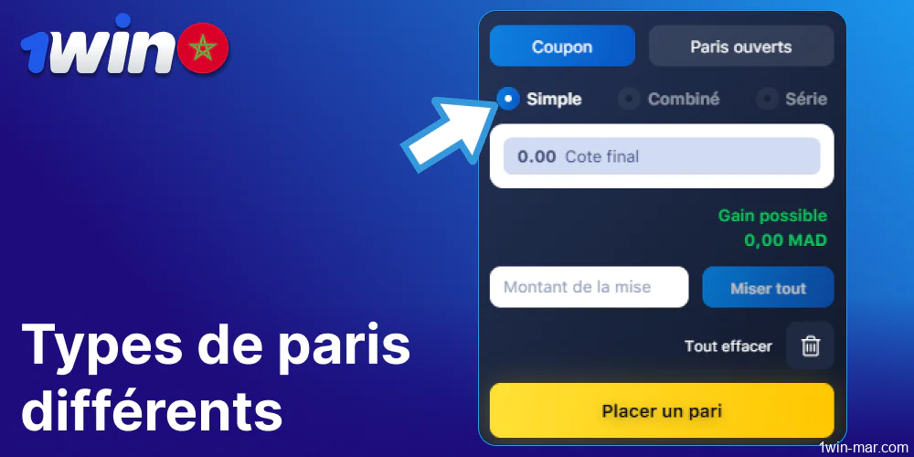 Différents types de paris disponibles sur 1win pour les joueurs du Maroc