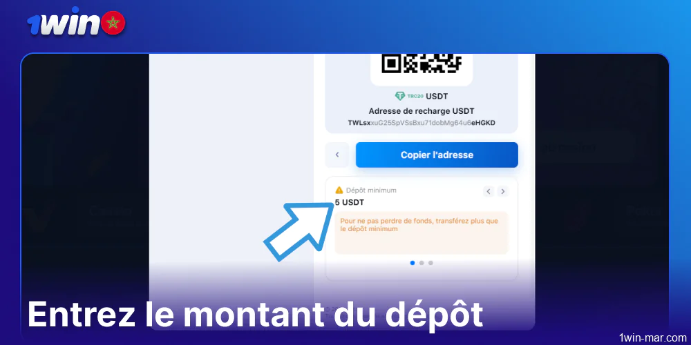 Saisir le montant du dépôt sur 1win