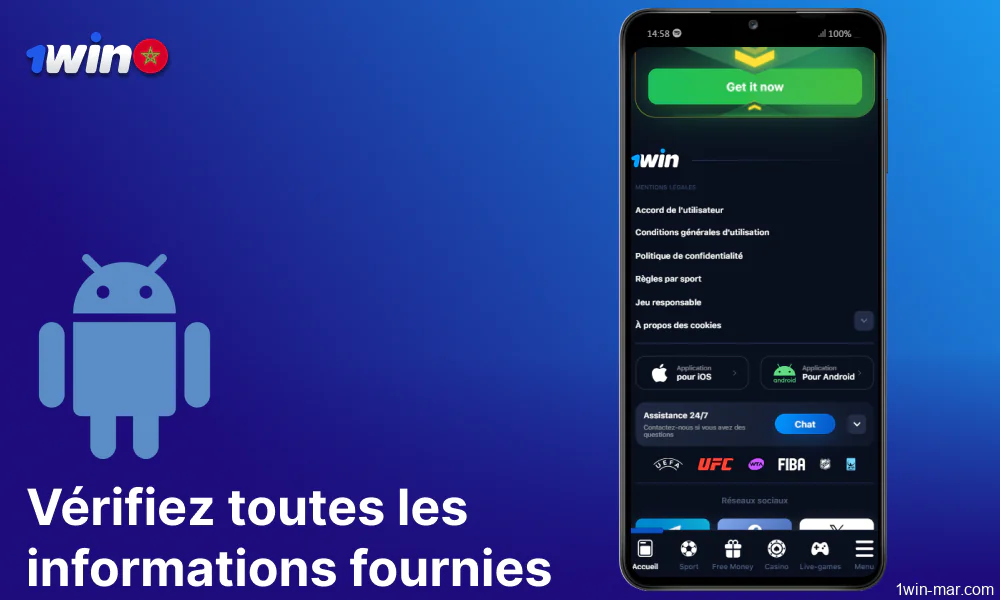 Examinez toutes les informations présentées sur le site web 1win