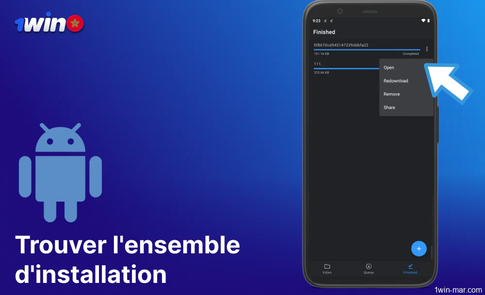 Trouver le kit d'installation de l'application 1win