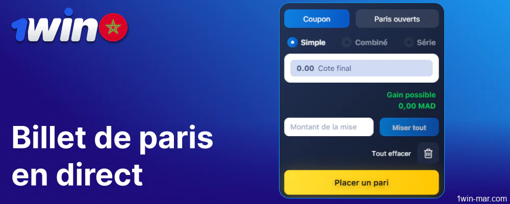 Betslip en direct disponible sur 1win Morocco