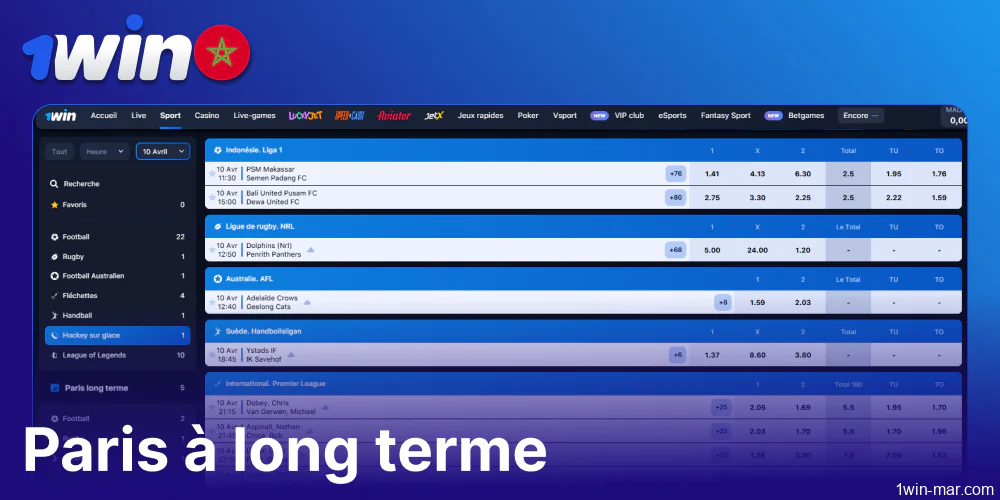 Options de paris à long terme disponibles sur 1win Maroc