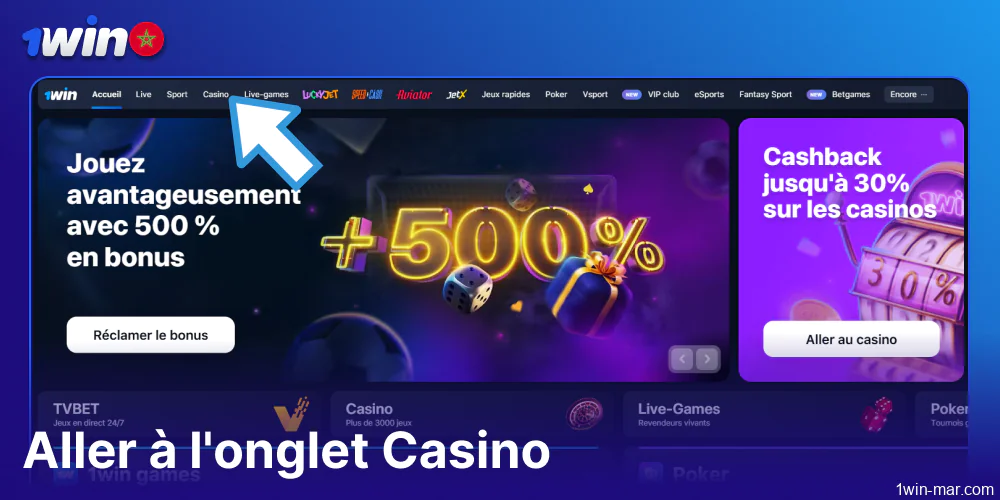 Accédez à l'onglet Casino sur 1win