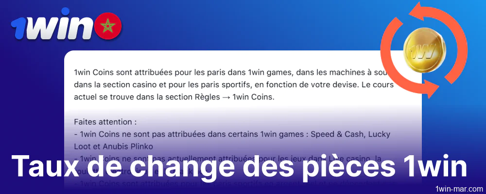 Taux de change des pièces de 1win au Maroc