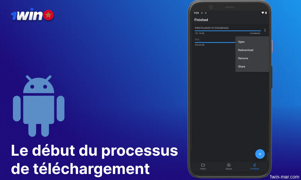 Démarrer le processus de téléchargement de l'application 1win